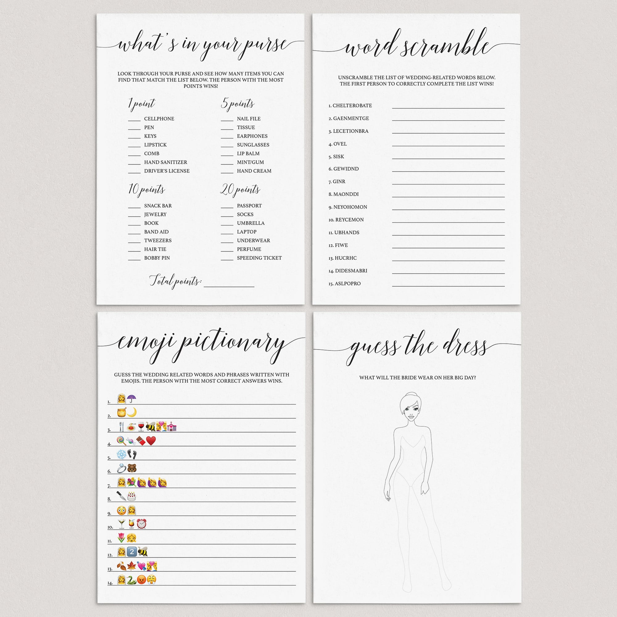 Black and White Bridal Shower Games Bundle Printable by LittleSizzle
