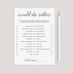 Minimal Bridal Shower Would She Rather Game Black and White by LittleSizzle