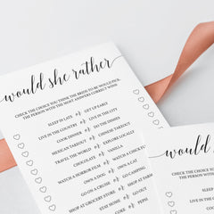 Minimal Bridal Shower Would She Rather Game Black and White