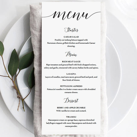 DIY Menu Template | Black & White | Calligraphy font – LittleSizzle