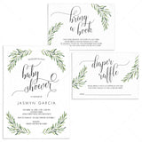 Editable Baby Shower Invitation Bundle Greenery Olive Leaves by LittleSizzle