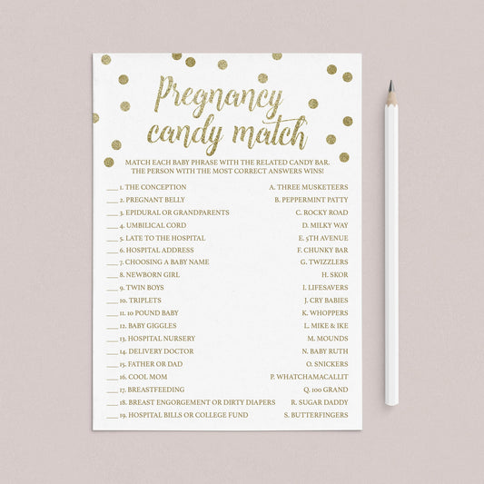 Unique Baby Shower Game Candy Bar Match Gold Confetti by LittleSizzle