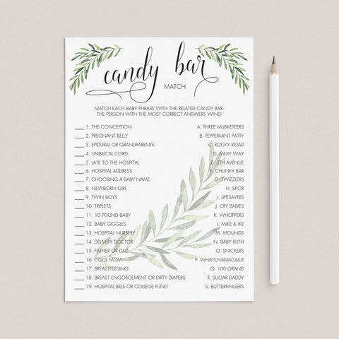 Candy Bar Game Printable for Neutral Baby Shower | Instant Download ...