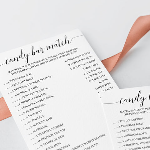 Printable Candy Bar Match baby shower game | Black & White – LittleSizzle
