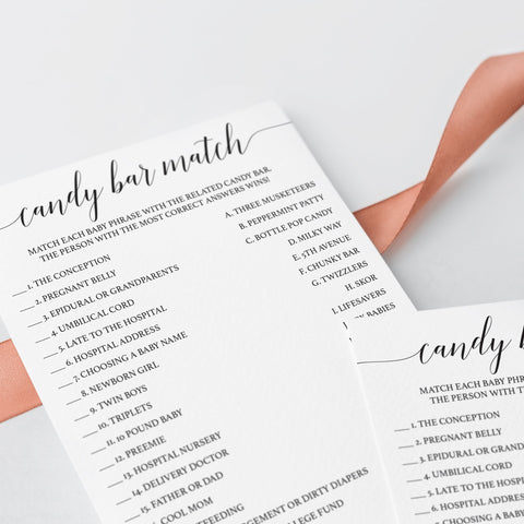 Printable Candy Bar Match baby shower game | Black &amp; White – LittleSizzle