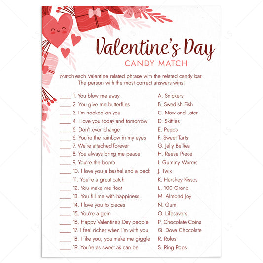 Printable Valentine's Day Candy Game with Answers by LittleSizzle