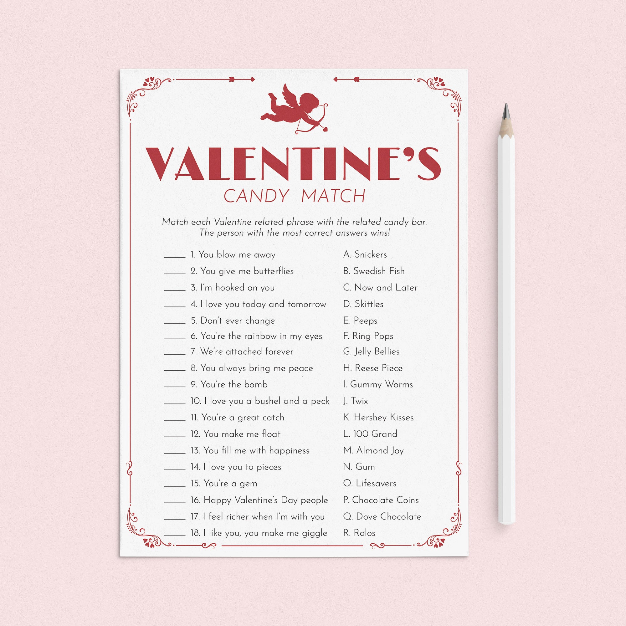 Valentines Candy Bar Match Game Printable with Answers – LittleSizzle