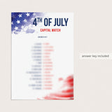 4th of July USA Capitals Game with Answer Key