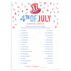 4th of July Game US Capital Match with Answers by LittleSizzle