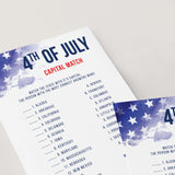 4th of July USA Capitals Game with Answer Key