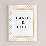 Gold polka dots shower cards and gifts sign printable by LittleSizzle