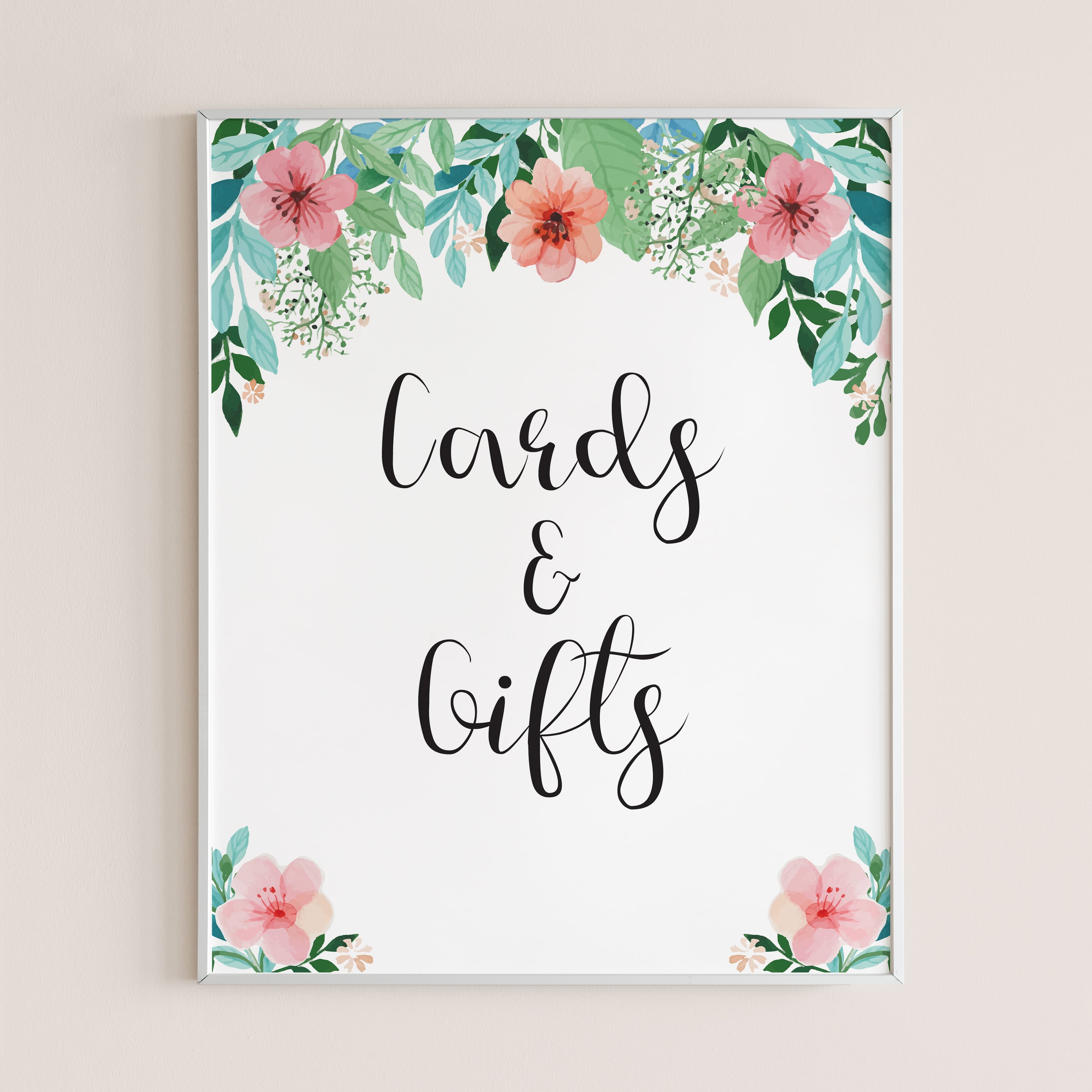 Pink and green floral party cards and gifts sign by LittleSizzle