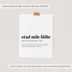Cead Mile Failte Definition Print Digital Download