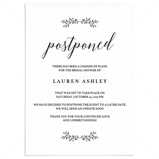 Rustic wedding change the date card template by LittleSizzle