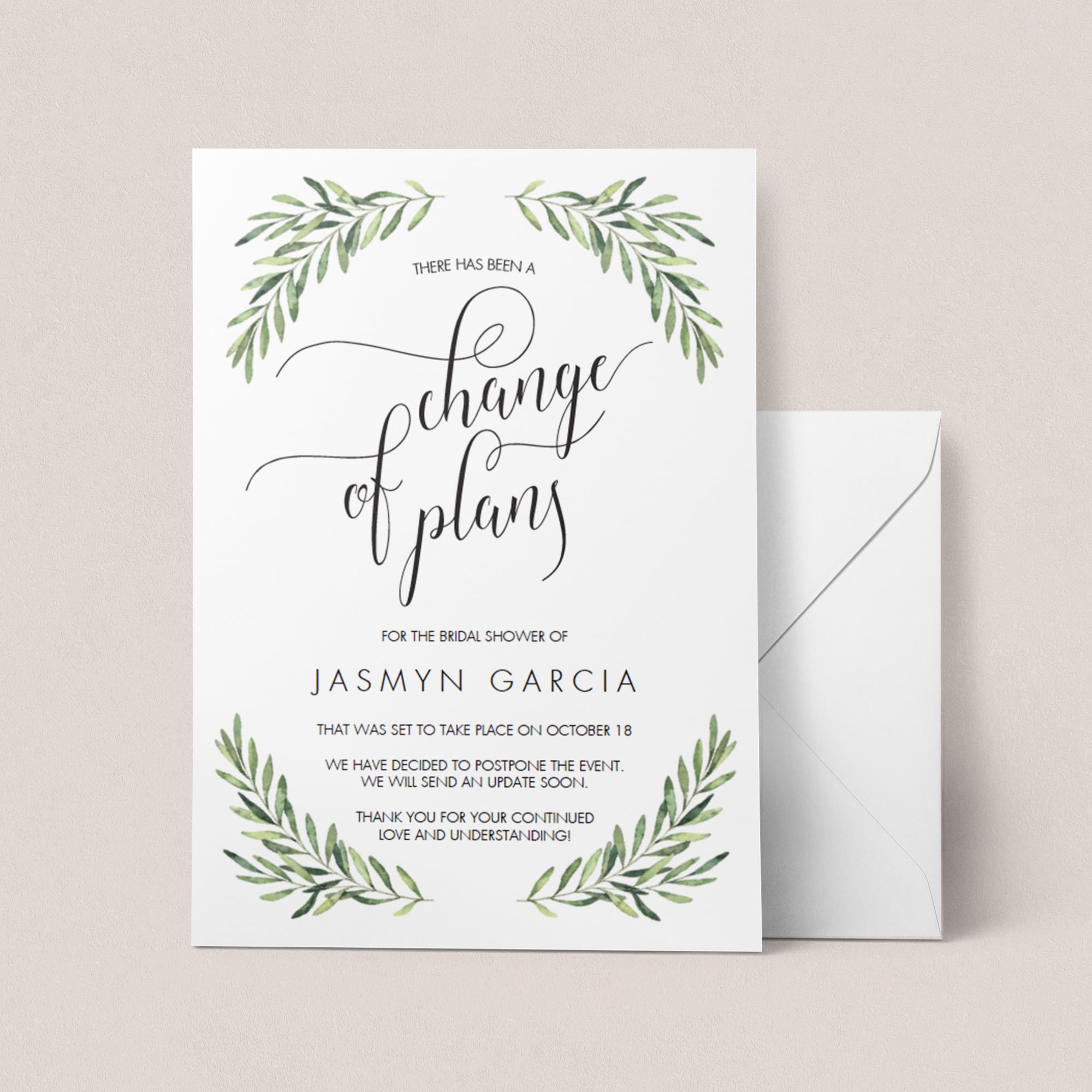 Change of Plans Announcement Template Greenery by LittleSizzle
