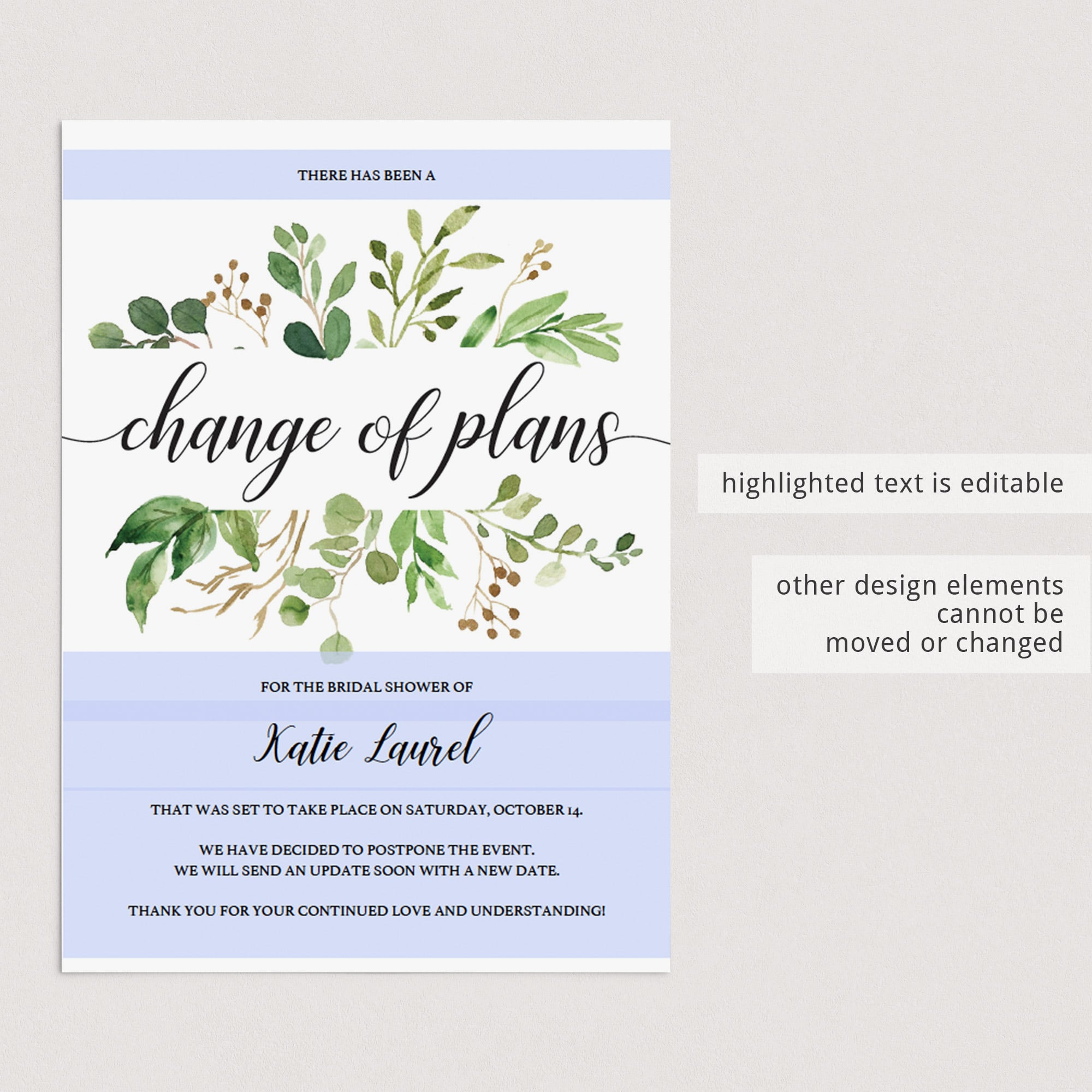 Greenery event new date announcement cards by LittleSizzle