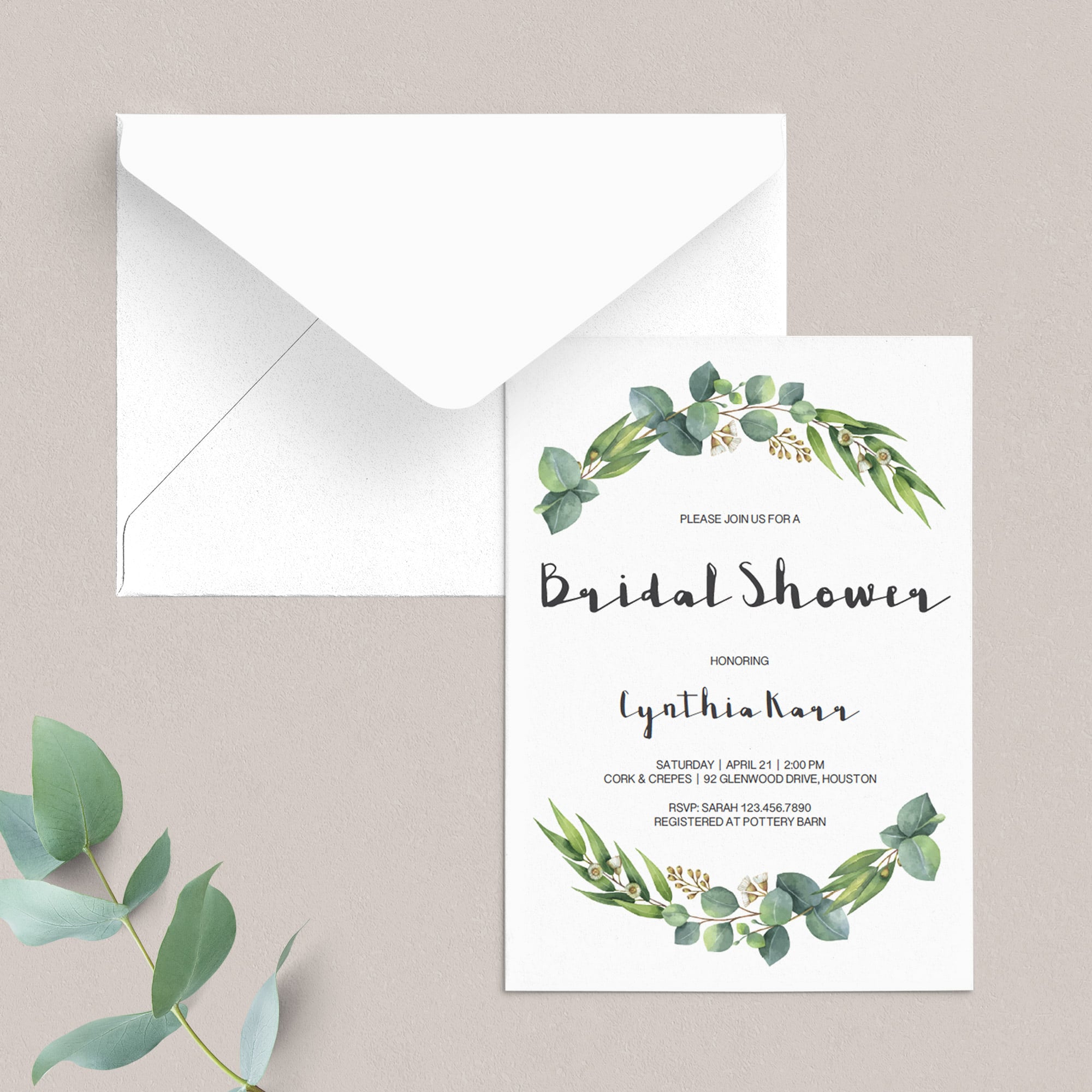 Botanical wedding shower invitations printables