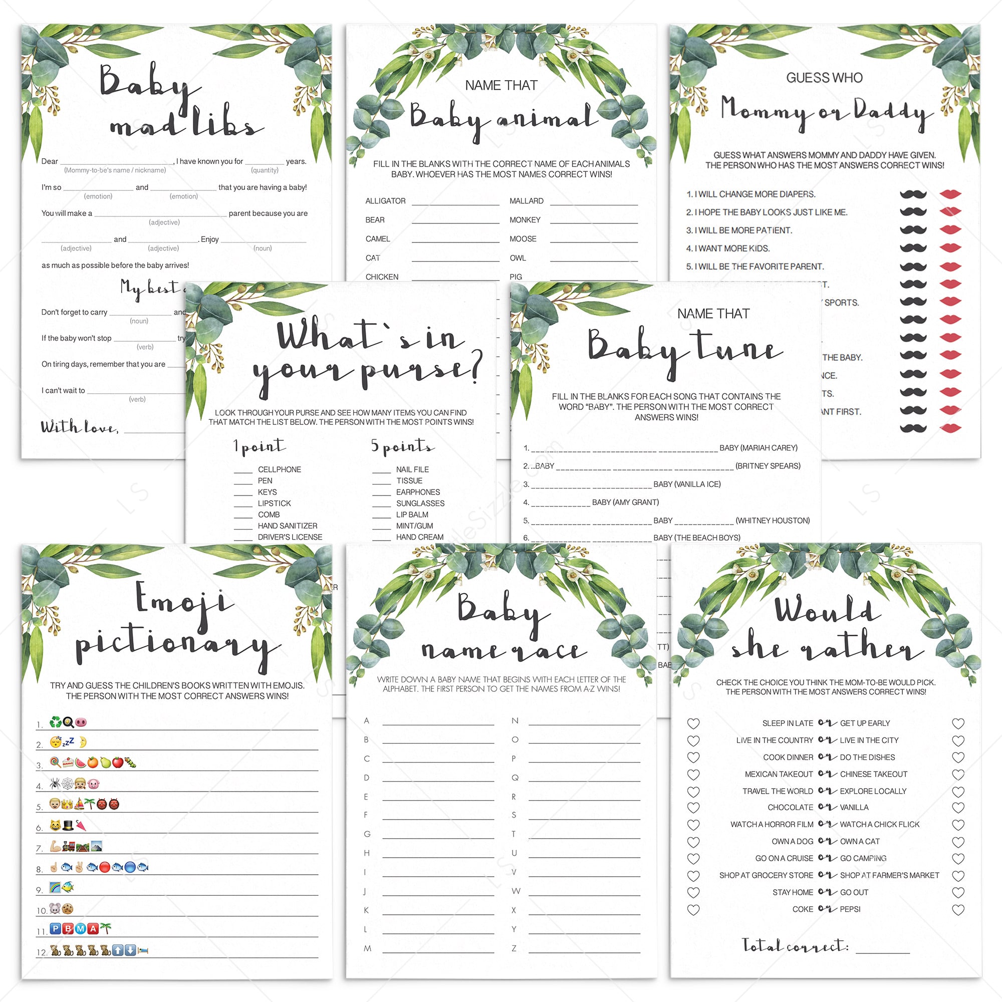 Modern chic baby shower games bundle printable by LittleSizzle