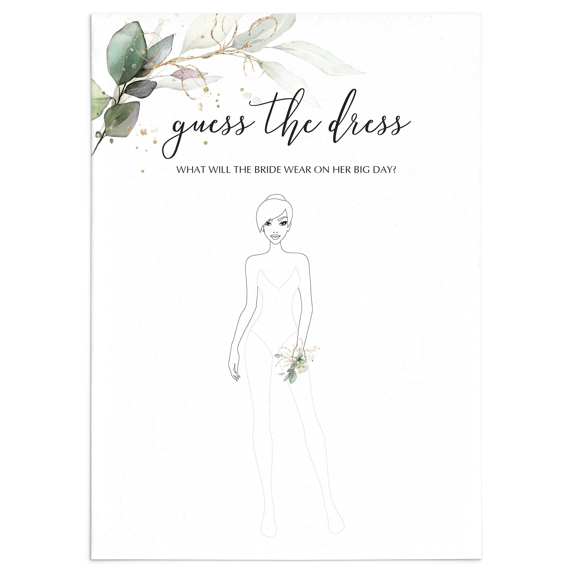 Green and Gold Bridal Shower Game Guess The Dress Printable by LittleSizzle