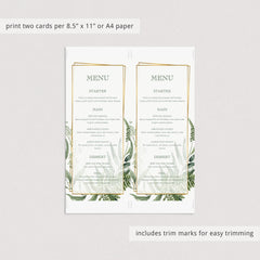 Printable menu card greenery and gold frame by LittleSizzle