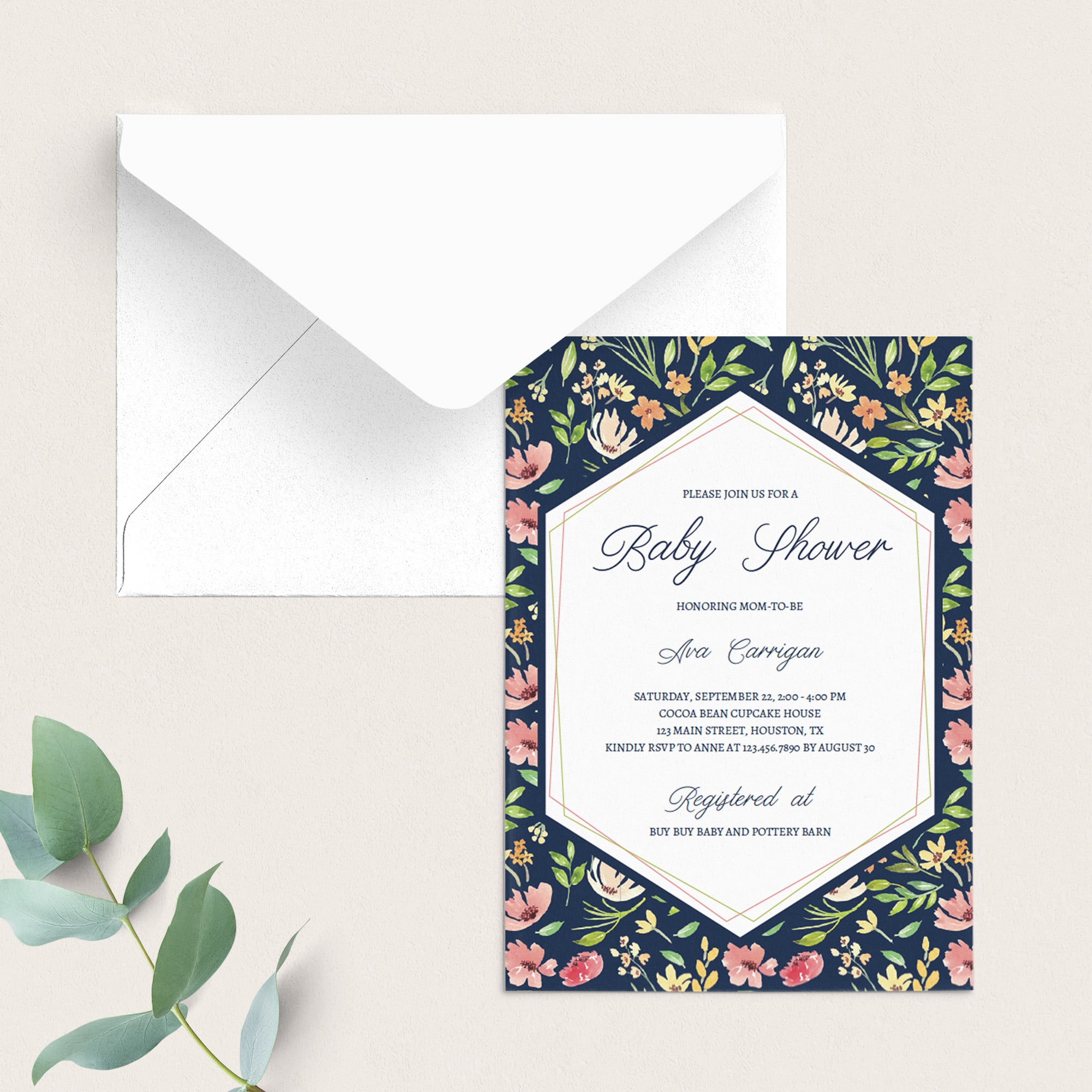 Invitation template for floral babyshower party PDF template by LittleSizzle