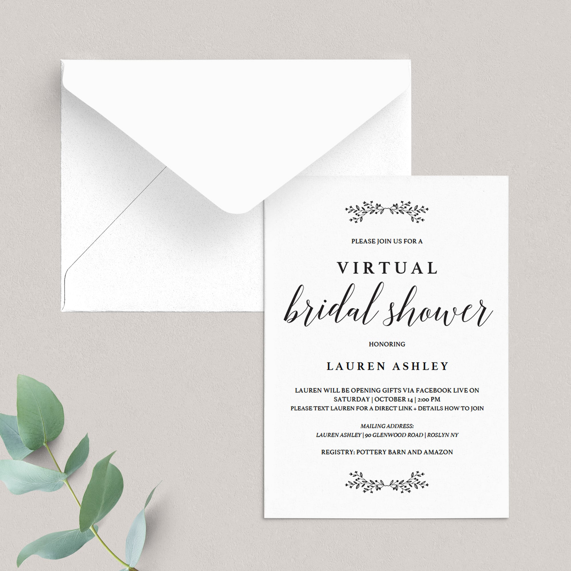 Editable Virtual Bridal Shower Invite Rustic Chic by LittleSizzle