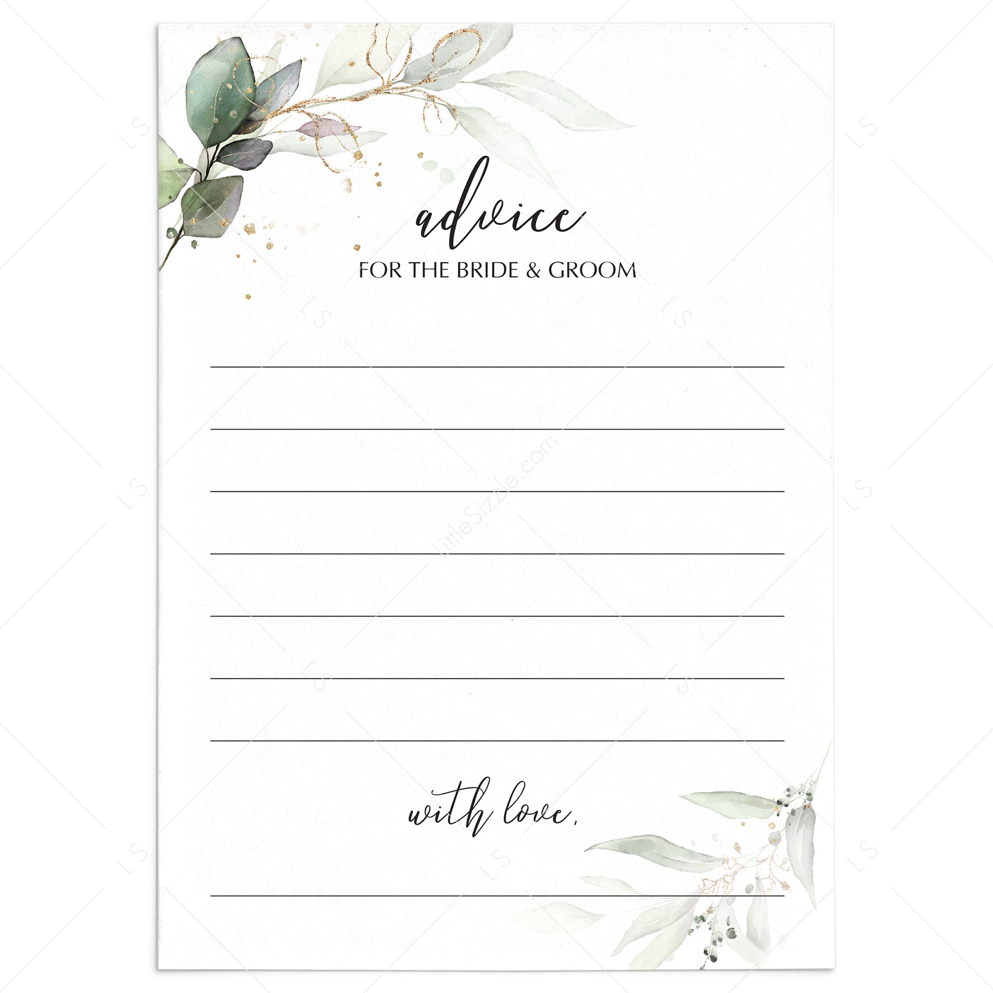Botanical Wedding Advice Card Printable Instant Download by LittleSizzle