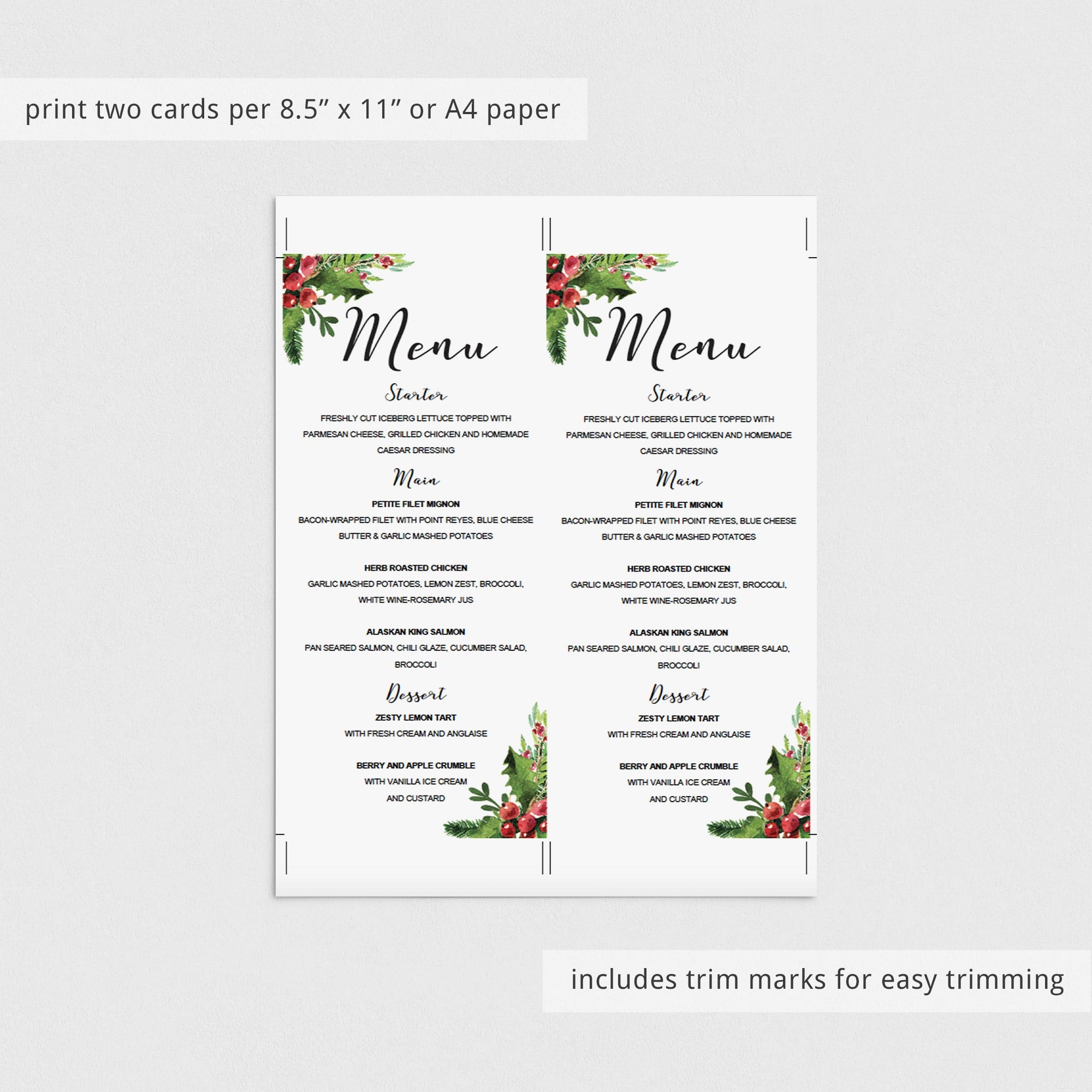 DIY christmas menu card template by LittleSizzle