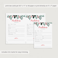 Holiday Greenery Baby Shower Predictions Card Printable