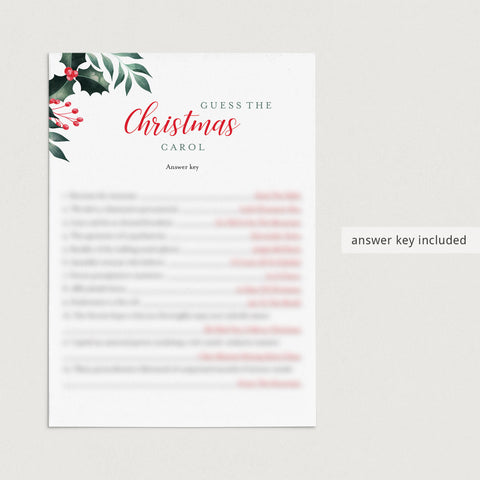Printable Christmas Songs Game with Answers | Instant Download ...