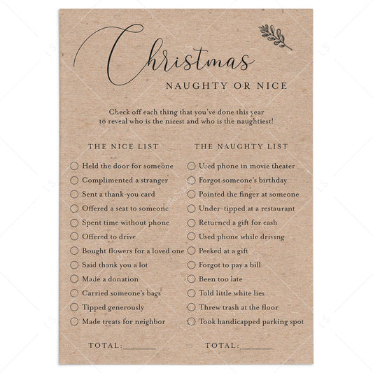 Rustic Christmas Game Naughty or Nice Printable by LittleSizzle