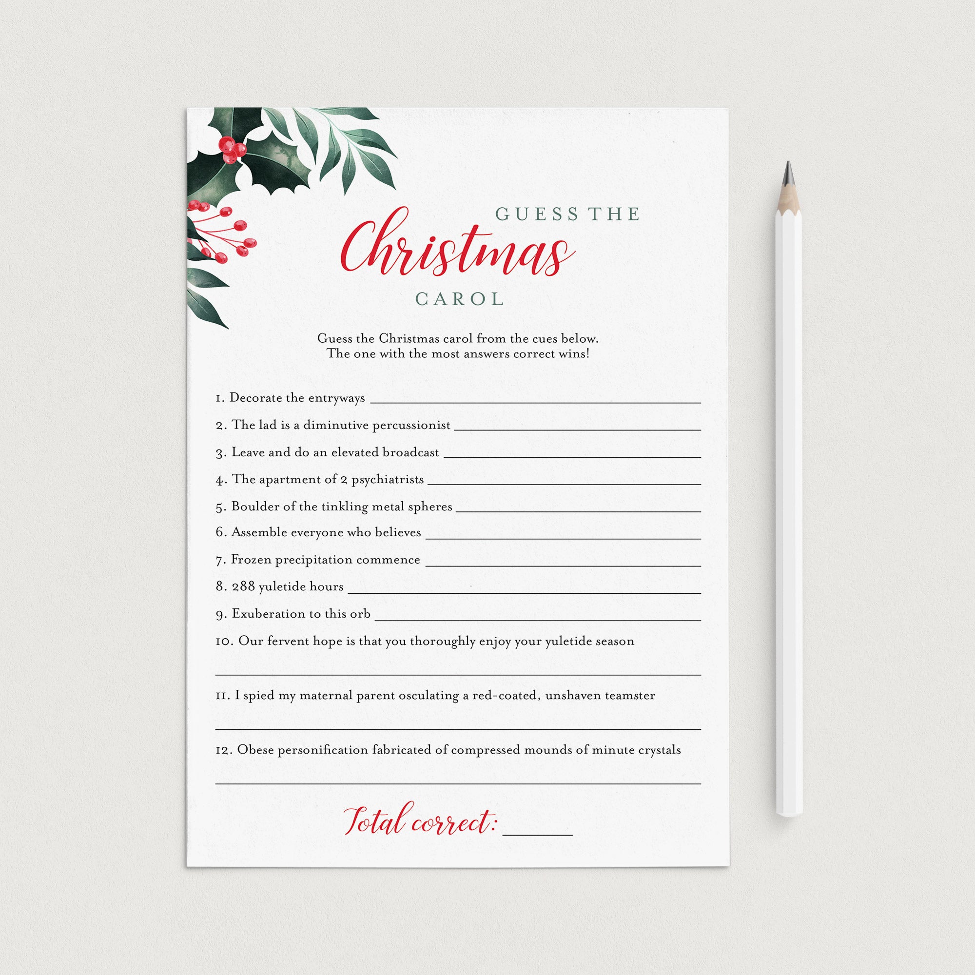 Printable Christmas Songs Game with Answers by LittleSizzle