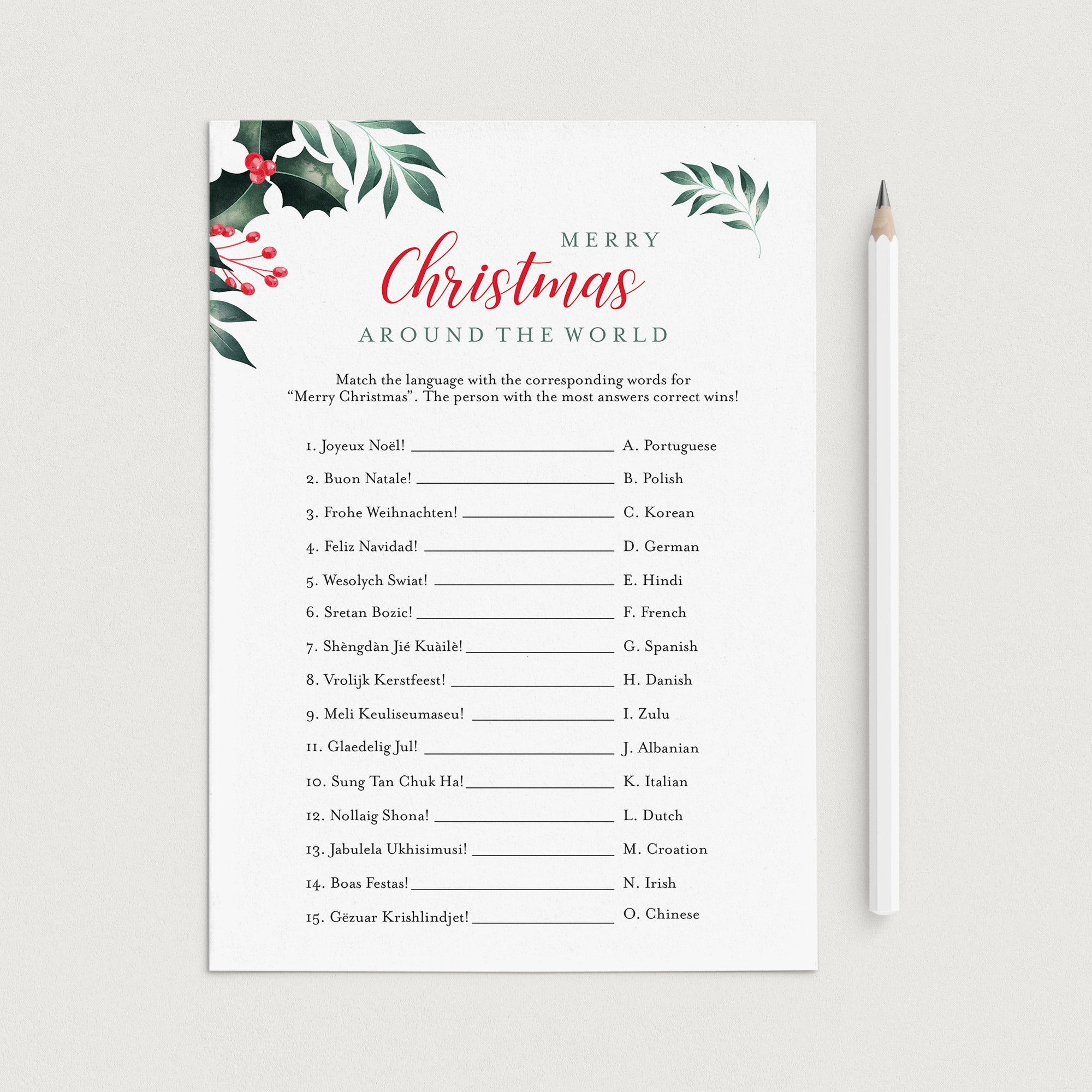 Greenery Merry Christmas Game for Family Printable by LittleSizzle