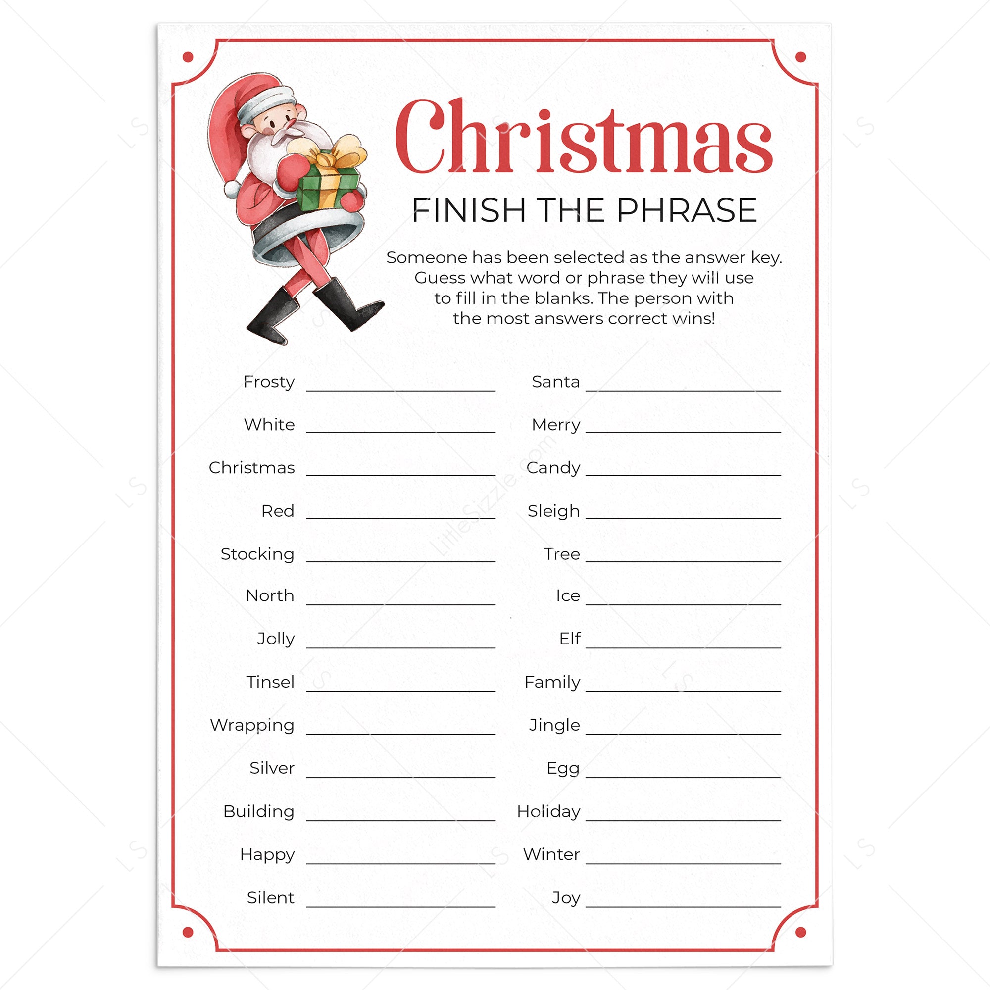 Printable Finish The Phrase Christmas Game by LittleSizzle