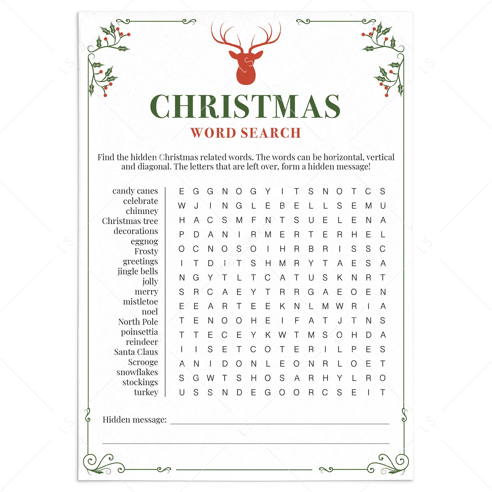 Word Search Christmas Game Printable by LittleSizzle