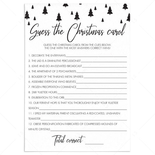 Black and White Christmas Carol Game Printable by LittleSizzle