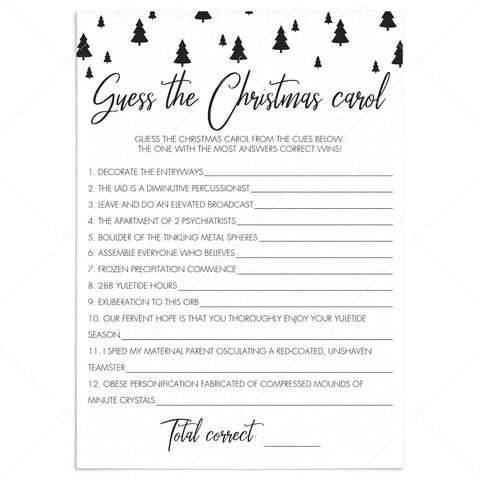 Black And White Christmas Carol Game Printable 