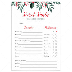 Printable Holiday Gift Exchange Secret Santa Questions – LittleSizzle