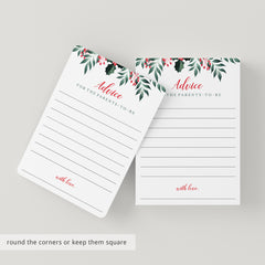 Printable Advice Cards for New Parents with Christmas Holly and Berries