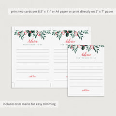 Christmas Baby Shower Advice Cards Printable