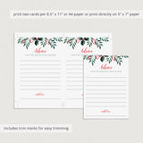 Winter Greenery Wedding Advice Cards Printable