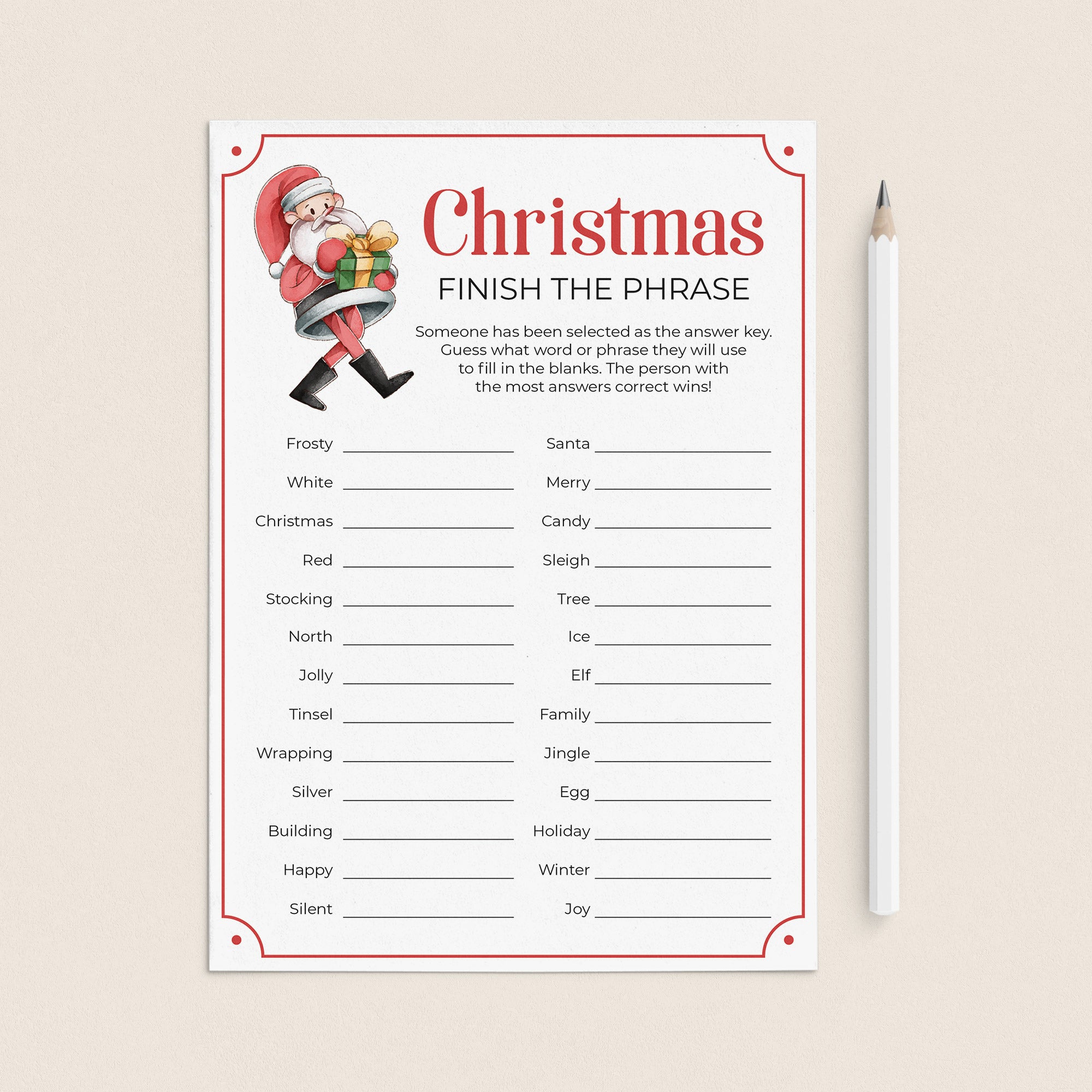Printable Finish The Phrase Christmas Game | Instant Download ...