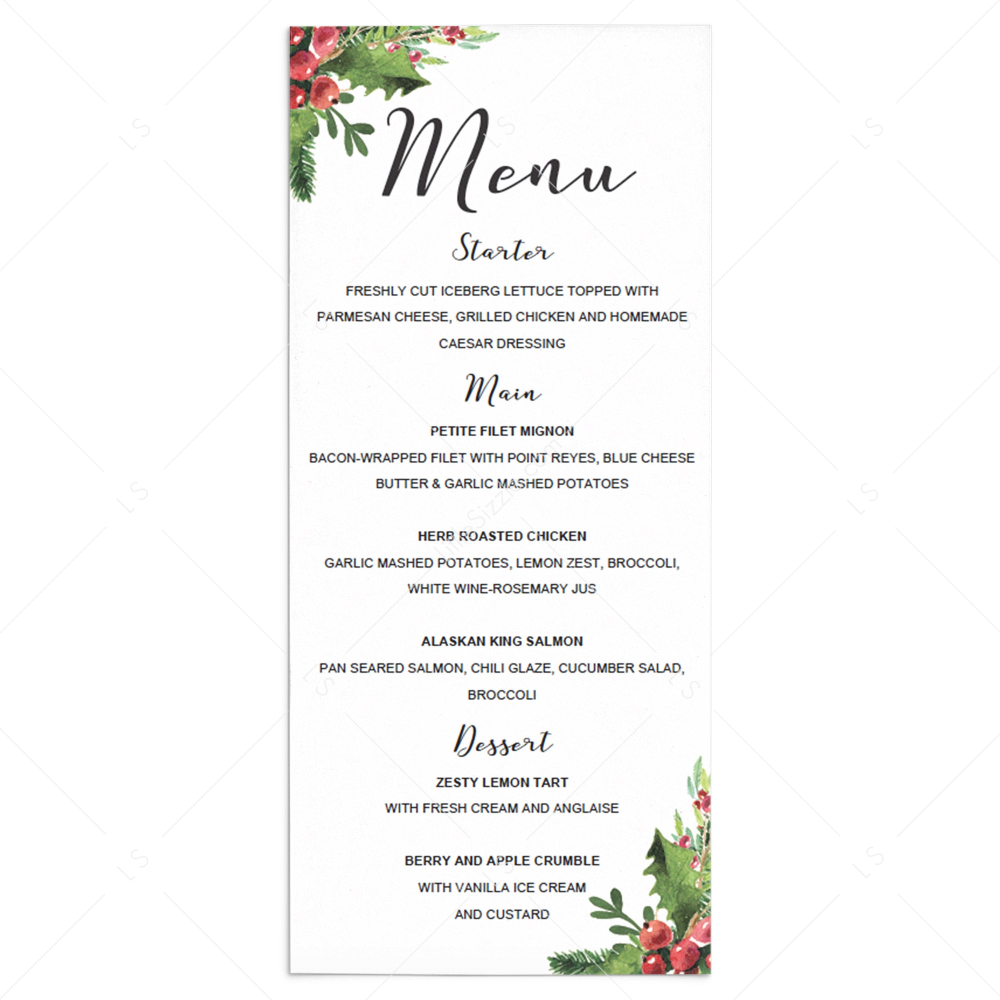 Christmas menu card template by LittleSizzle