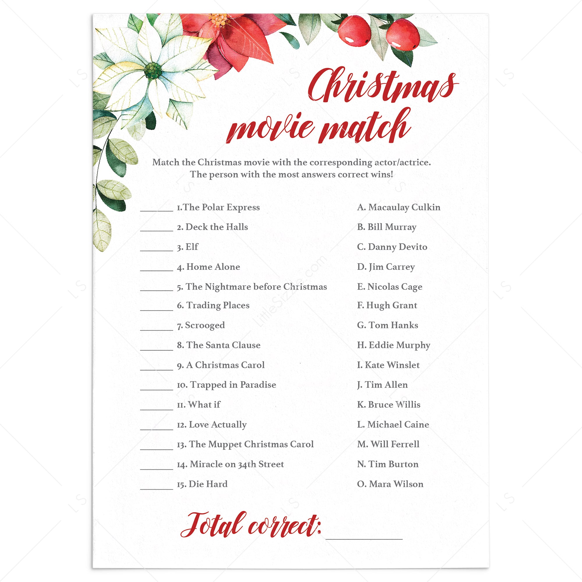Holiday Party Christmas Movie Game Instant Download by LittleSizzle