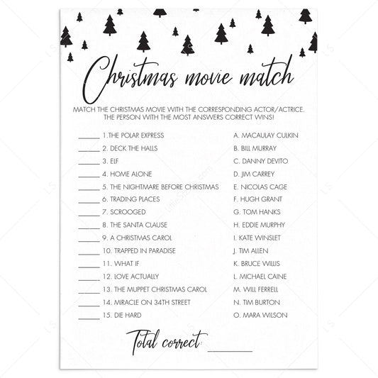 Christmas Movie Match Game Printable Black And White by LittleSizzle