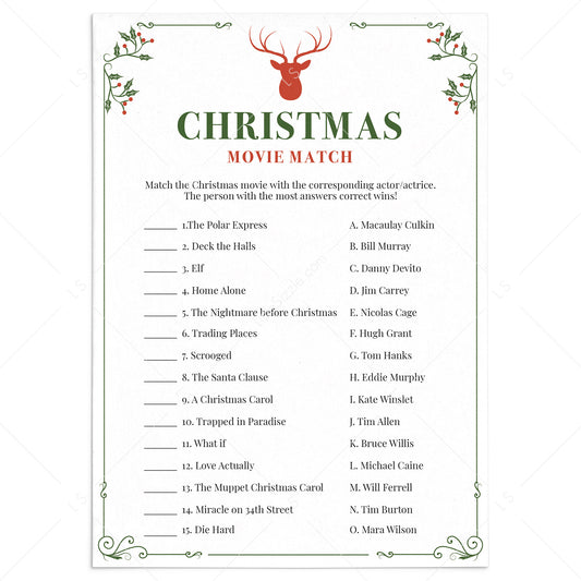 Christmas Game For Adults Printable Xmas Movie Match by LittleSizzle