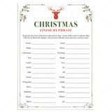 Kids Christmas Game Printable Finish My Phrase by LittleSizzle