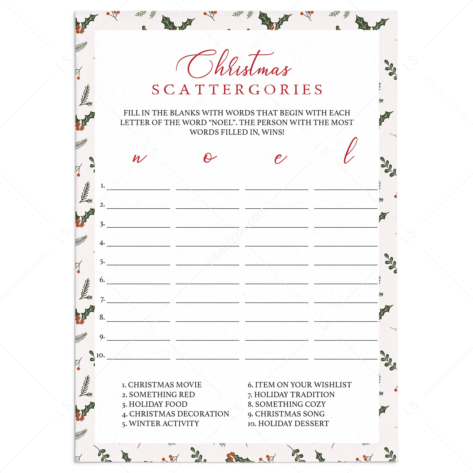 Scattergories Christmas Game Download by LittleSizzle