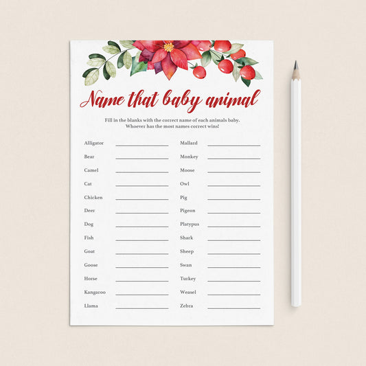 Red Floral Baby Shower Game Name The Baby Animal by LittleSizzle
