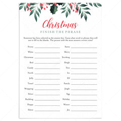 Holiday Game For Groups Printable Finish My Phrase by LittleSizzle